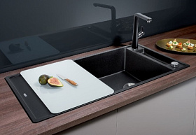 Чёрная мойка из искусственного камня для кухни Blanco AXIA III XL 6 S доска стекло клапан-автомат InFino®