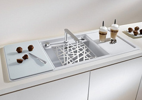 Гранитная кухонная мойка Blanco ALAROS 6S (с белой доской) SILGRANIT клапан-автомат InFino®