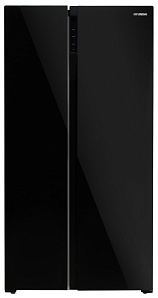 Двухстворчатый чёрный холодильник Hyundai CS5003F черное стекло