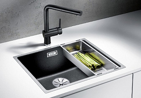 Кухонная мойка над столешницей Blanco SUBLINE 500-IF отводная арматура InFino®