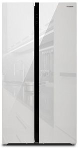 Большой двухдверный холодильник Hyundai CS5003F белое стекло