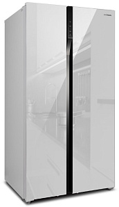 Широкий двухдверный холодильник с морозильной камерой Hyundai CS5003F белое стекло фото 2 фото 2