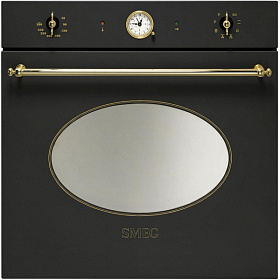 Духовой шкаф чёрного цвета в стиле ретро Smeg SCP 805A-8