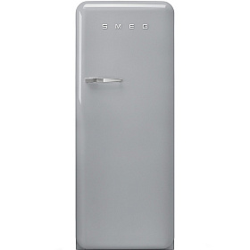 Маленький серебристый холодильник Smeg FAB28RSV3